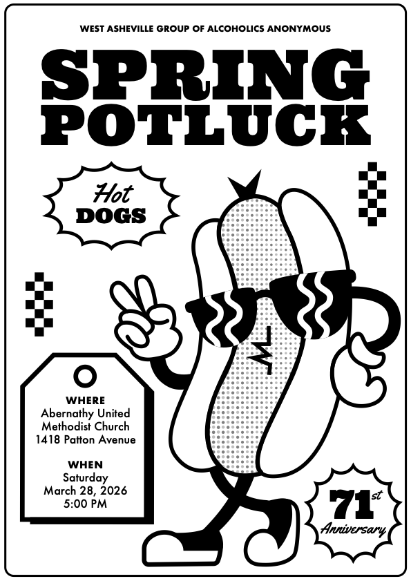 WAVL Potluck Flyer WHERE Abernathy United Methodist Church 1418 Patton Avenue WHEN Saturday March 28, 2026 5:00 PM