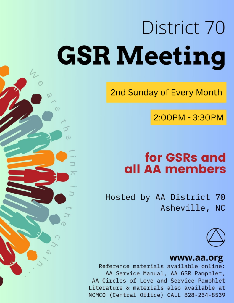 GSR District Meeting 2nd Sunday of Every Month 2:00pm - 3:30pm