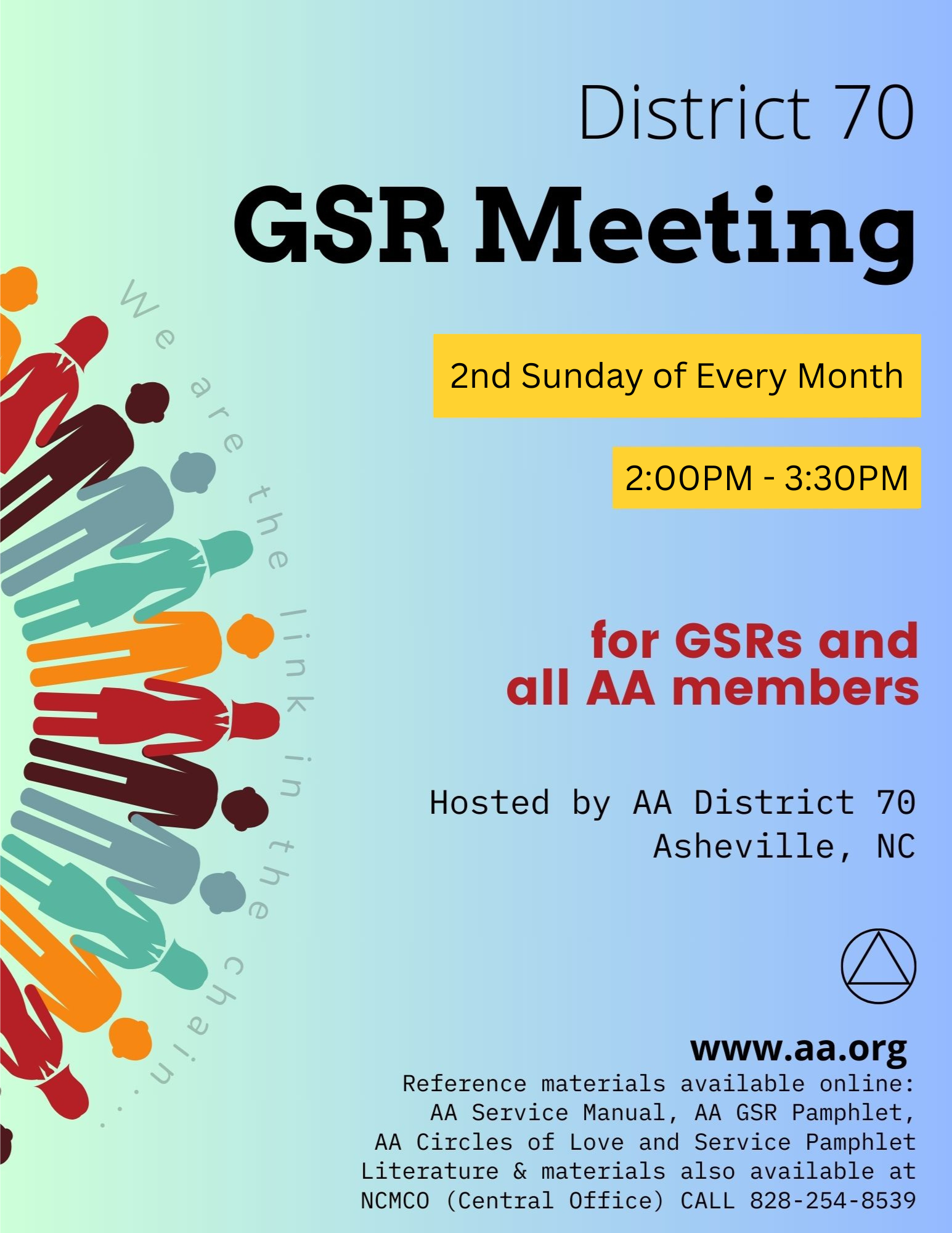 GSR District Meeting 2nd Sunday of Every Month 2:00pm - 3:30pm