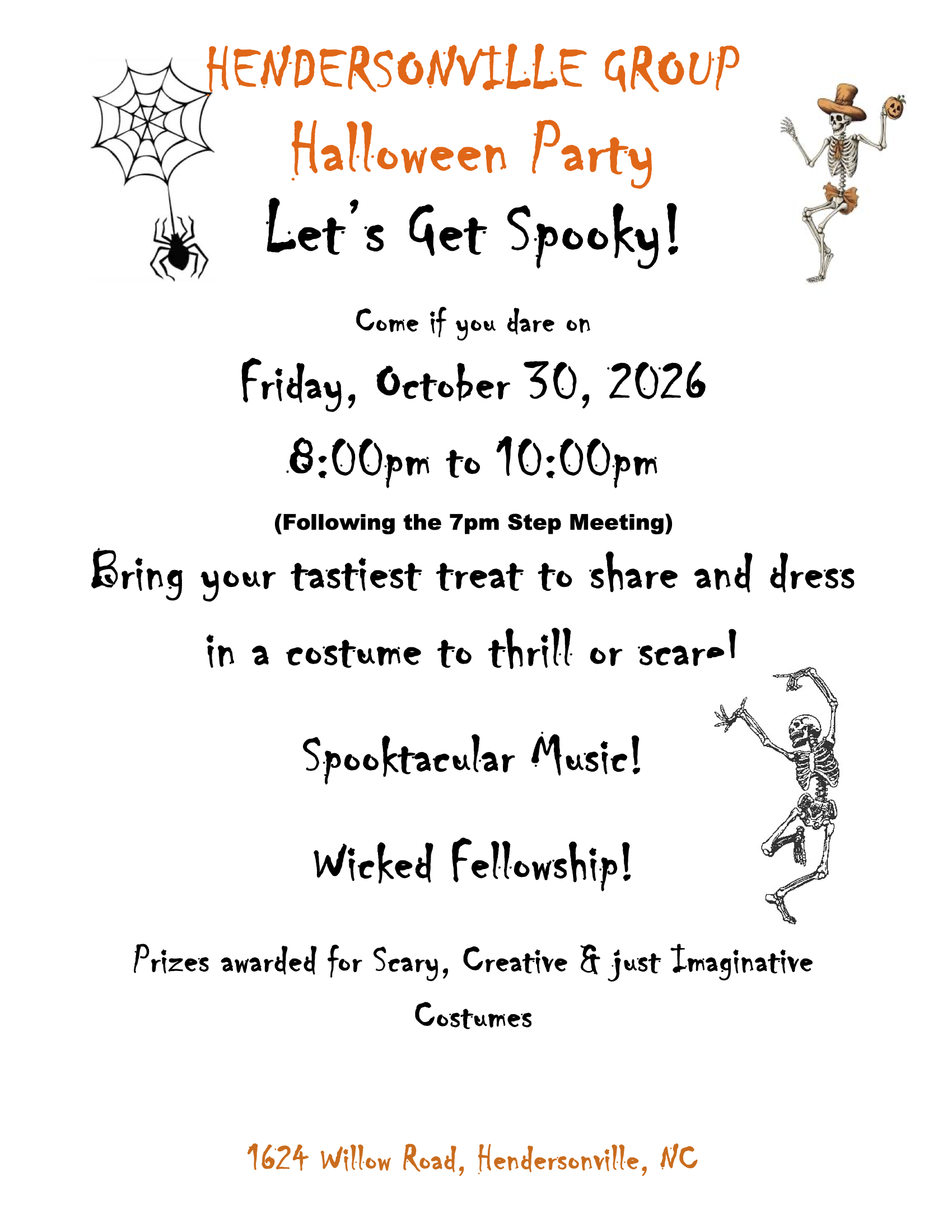 Hendersonville Group Halloween Party, Oct 30 8-10 PM, 1624 Willow Rd, Hendersonville